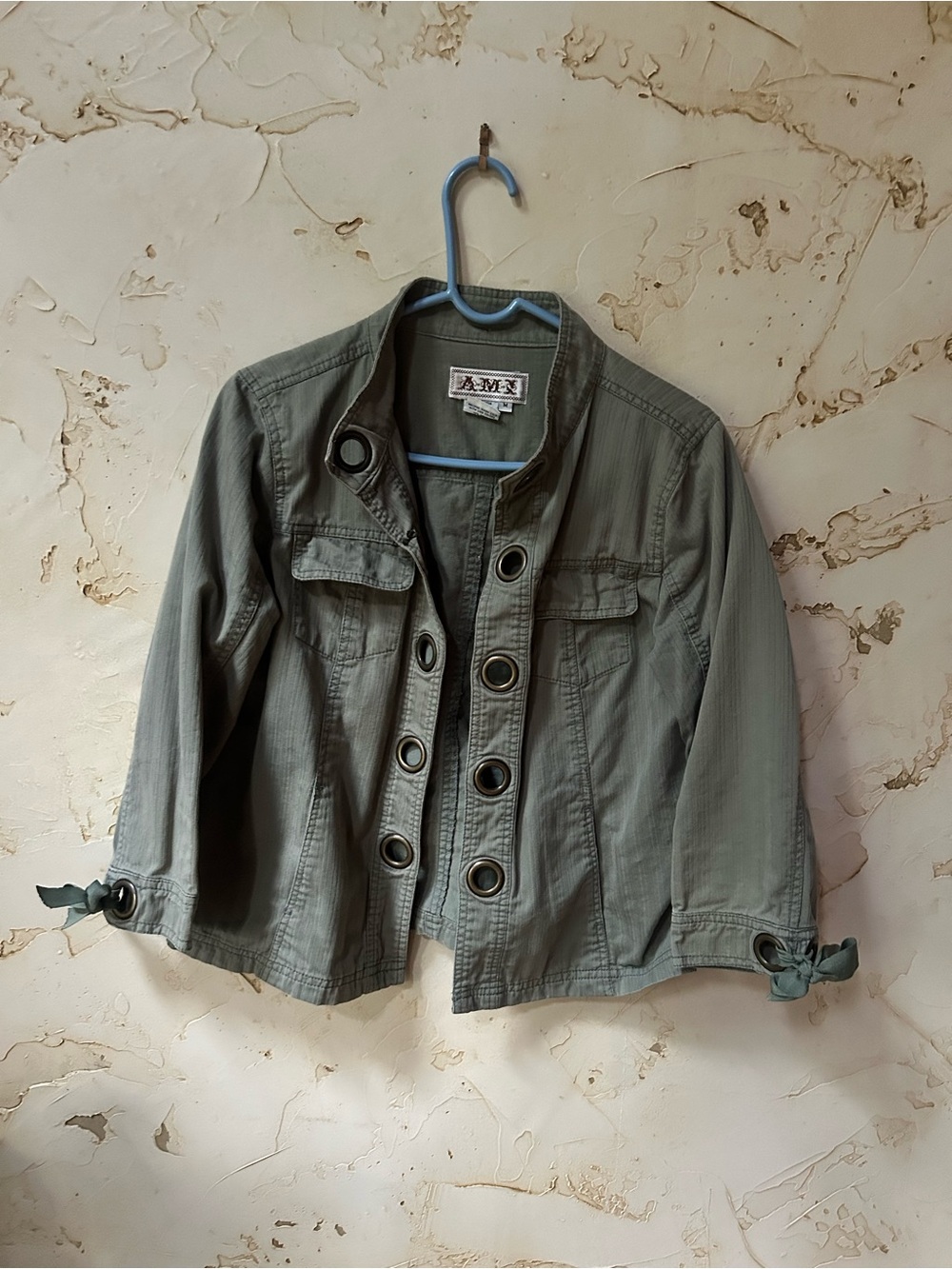 AMI Olive Green Grommet Utility Jacket Size Medium Bow Cuffs - Picture 8 of 8